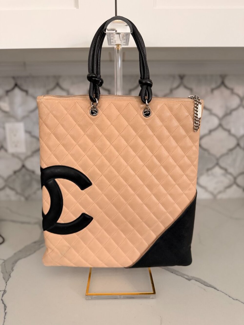 Chanel Cambon Ligne Large Beige & Black Quilted Tote - Picture 3 of 5